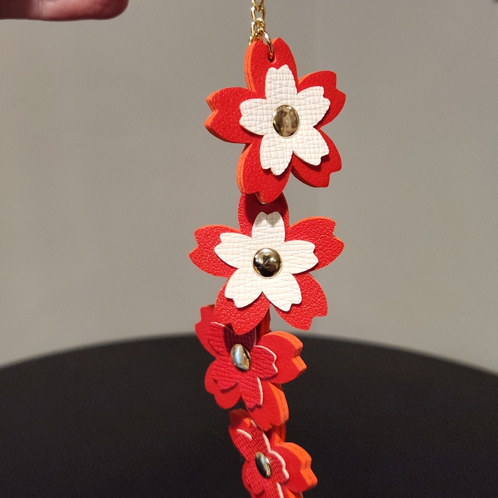 Floral Red and White Leather Bag Charm